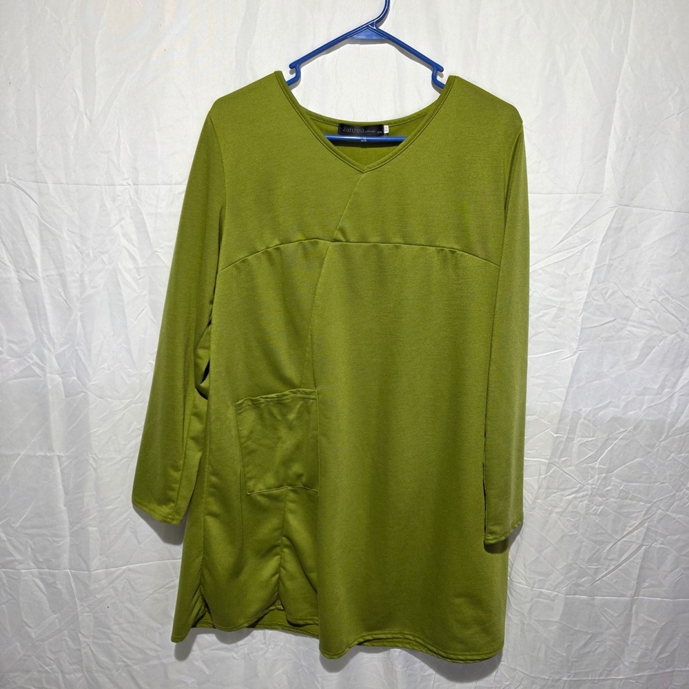 Zanzea Collection Olive Green Long Sleeve V-Neck Tunic Top with Pocket XXL